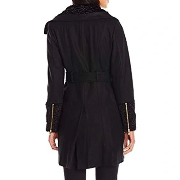 (NWT) GUESS Women’s Wool-Blend Faux-Fur-Trim Belted Coat, XS